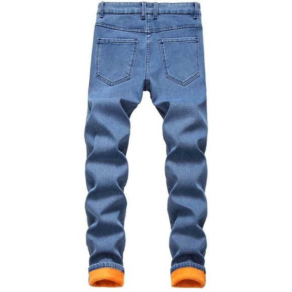 Men's High Waist Fleece Lined Skinny Jeans / Size: 28 / Color: Blue Denim - Picture 11 of 13